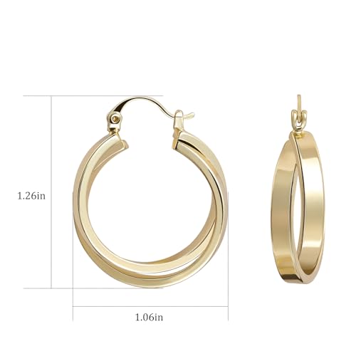 Gold Plated Double Hoop Earrings for Women Handmade Circle Huggie Hoop Earrings Simple Round Dangle Earrings for Gift