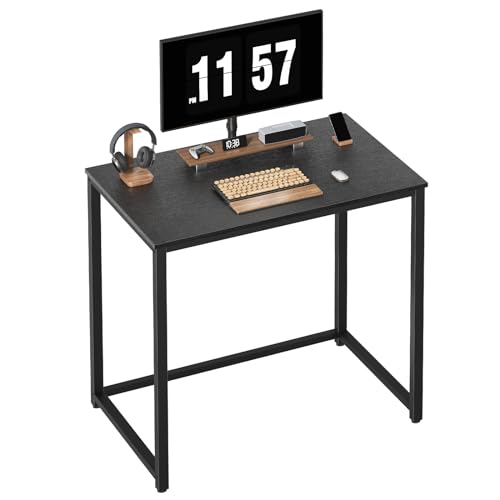 SINPAID Computer Desk 40 inches with 2-Tier Shelves Sturdy Home Office Desk with Large Storage Space Modern Gaming Desk Study Writing Laptop Table, Black Desk