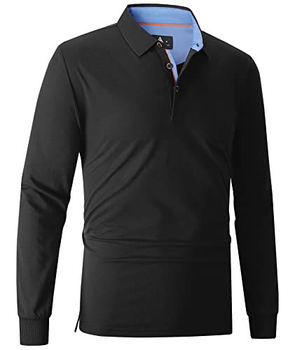 SWISSWELL Polo Shirts for Men Long Sleeve Moisture Wicking Shirts Golf Polo Deep Indigo L