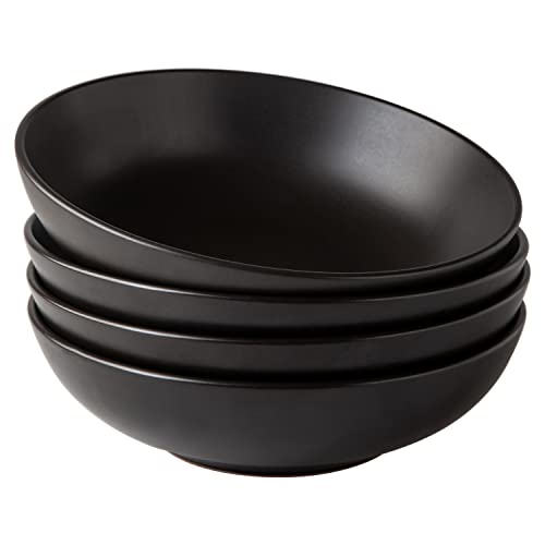 AmorArc 8.75‘’ Large Pasta Bowls, 42 ounce Deep Stoneware Bowls Set of 4 for Kitchen, Wide Bowl for Pasta/Salad/Fruit/Oatmeal/Soup, Microwave&Dishwasher Safe-Matte Black
