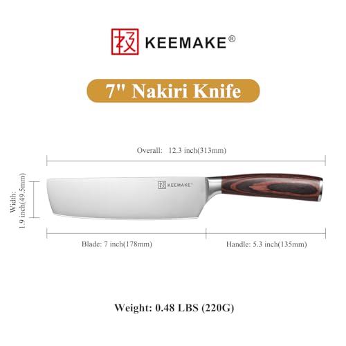 KEEMAKE Nakiri Knife 7 inch, Japanese Style Kitchen Knife with German High Carbon Stainless Steel 1.4116 Meat Knife, Vegetable knife with Ergonomic Pakkawood Handle Knife Kitchen