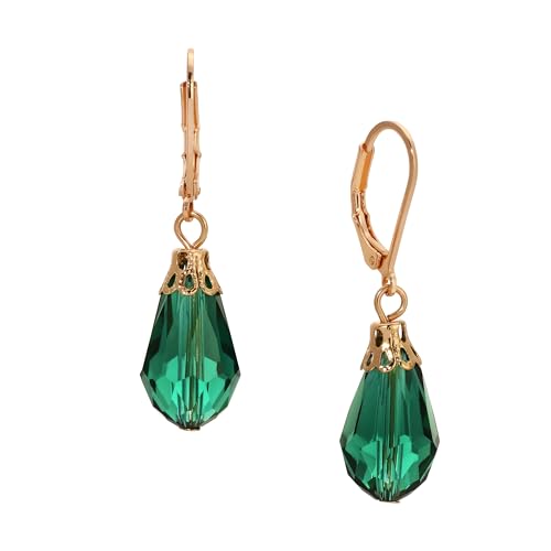 1928 Jewelry Emerald Green Teardrop Crystal Bead Allure Drop Earrings