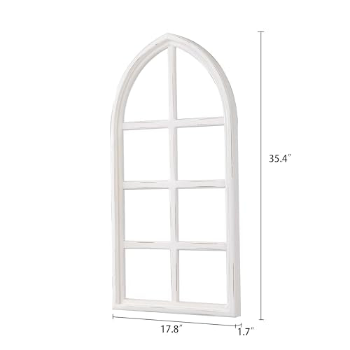 Sintosin Farmhouse Arch Window Frame Wall Decor 18 X 36 Inches, Hanging Distressed White Rustic Wooden Window Frames for Wall Decor, Cathedral Faux Window for Wall Art Living Room Hallway Entryway