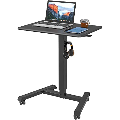 BONTEC 25.6" x 17.7" Gas Spring Mobile Stand Up Desk, Podium, Rolling Standing Desk Up to 33LBS with Wheels and Stoppers, Laptop Standing Desk Height Adjustable, Black