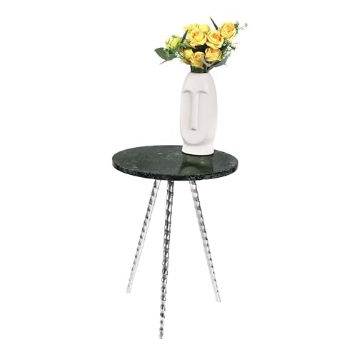 Round Side Table Tray Nightstand Coffee End Table for Living Room Bedroom Small Spaces Bedside Table Mid Century Modern Coffee Table Accent Table 15'' x 18.75'' - Basil Green Gold