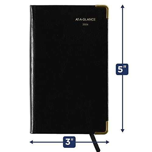 AT-A-GLANCE Fine Diary 2024 Weekly & Monthly Diary, 3" x 5", Pocket Size, Black (7011110524)