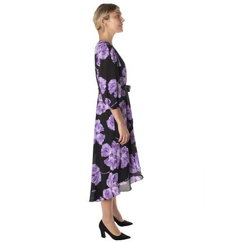 Maison Tara Women's Floral Faux Wrap Midi, Black/Iris