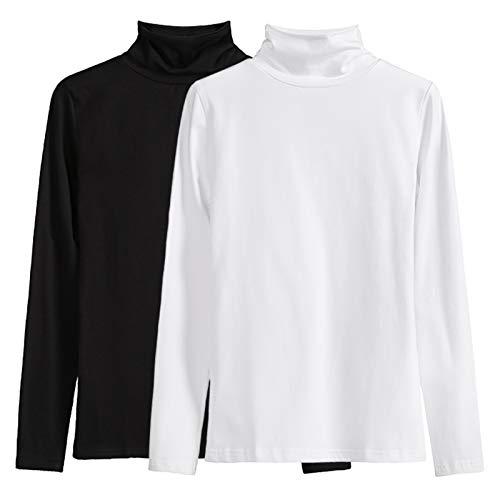 LOVFEE Women Basic Cotton Slim Fit Long Sleeve Soft Turtleneck T Shirt Tops(Black/S)