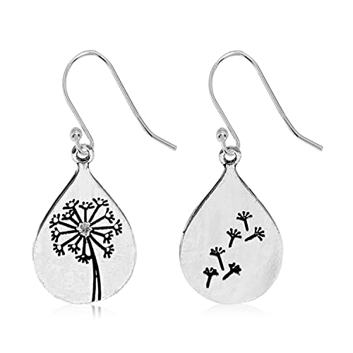 KVANU Dainty Handmade Lightweight Bohemian Vintage Silver Dandelion Dangle Drop Earrings Teardrop Flower Mountain Tree Dangle Earrings for Women Mom Lover Minimalist Hypoallergenic Jewelry Gifts (Silver)