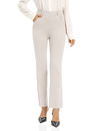 UUE Dress Pants for Women Business Casual Stretch Pull On Women's Yoga Dress Pants Straight Leg Work Pants with Pockets White