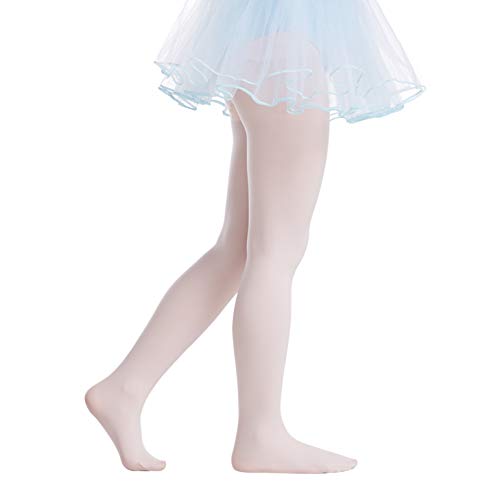 Frola Tights for Girls 40 Denier Semi Opaque Soft Pantyhose Ballet Dance Panty Footed Tights(4-6 Years,White)