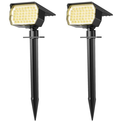 WENATY Solar Spot Lights Outdoor Waterproof IP65, 2 Pack Landscape Spotlights with 46 LEDs, 3 Modes Auto On/Off Solar Powered Flood Lights for Outside Pathway, Yard, Garden, Walkway (Warm White)