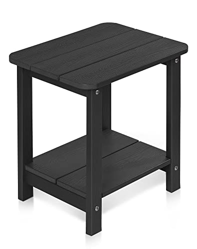 Tikea, Black Adirondack Outdoor Side Table, 16.7'' x 12.6'' x 16.7'', Weather Resistant, Double End Table for Patio, Garden, Lawn