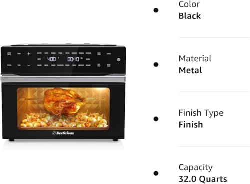 Beelicious Pro 32QT Extra Large Air Fryer, 19-In-1 Air Fryer Toaster Oven Combo with Rotisserie and Dehydrator, Digital Convection Oven Countertop Airfryer Fit 13" Pizza, 1800w, Black