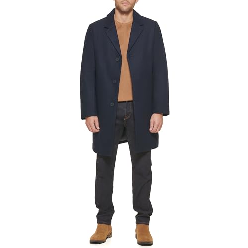 DKNY Men's Wool Blend Coat, Notch Collar Navy, X-Small