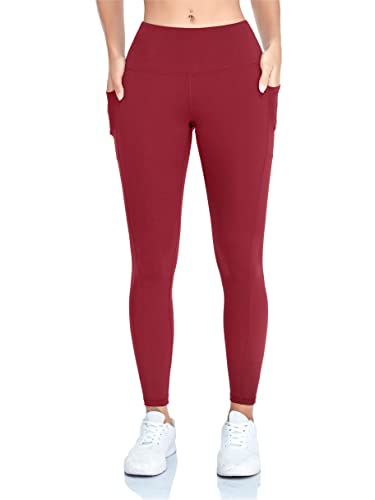 IBL Women's Thermal Leggings Compression Pants with Pockets Matte Finish Moisture Wicking 27 ins Wine Red Small