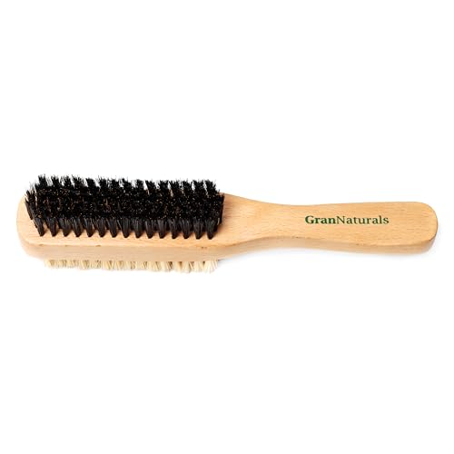 GranNaturals Double Sided Boar Bristle Hair Brush - Soft Hard Finishing & Smoothing Hairbrush for Slick Back Hair to Style, Polish, & Lay Down Hair Flat to Create a Sleek Hairstyle for Bun, Slickback