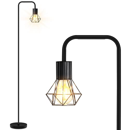 BoostArea Industrial Floor Lamp, Diamond Shape Design, 6W LED Bulb, E26 Socket, On/Off Footswitch, Premium Quality, Safe, Easy Assembly, Modern Style, Black