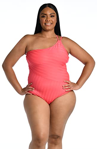 La Blanca Women's One Shoulder One Piece Swimsuit, Multi//Sun Catcher, 22