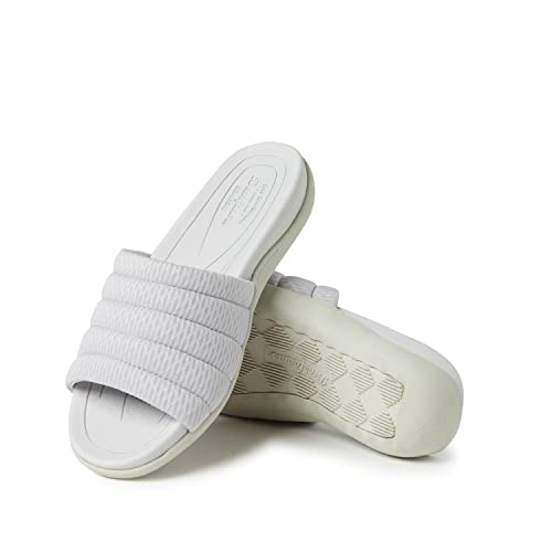 Dearfoams Women's Original Comfort Emma Slip on Slide Sandal with Arch Support, Silver, 6
