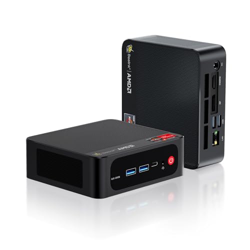 Beelink EQR6 Mini PC, AMD Ryzen 5 6600H (6C/12T, up to 4.5GHz), 16GB DDR5 RAM 500GB NVME SSD, Mini Desktop Computer Support 4K@60Hz/Dual HDMI/WiFi6/BT5.2/Dual LAN/Quiet Office PC