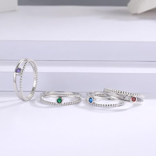 MANBU Sterling Silver Birthstone Ring for Women - Colorful Stackable Promise Ring Birthday Anniversary Christmas Jewelry Gifts for Her Mom Wife (October, 7)