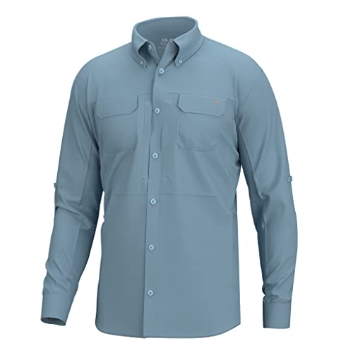 HUK Standard A1A Woven, Performance Long Sleeve Button Down for Men, Crystal Blue, Small