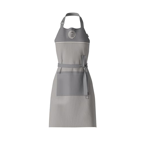 MasterChef Chef Apron for Men & Women, Cooking Apron for the Kitchen & BBQ Grilling, Premium Quality Cotton with Official Show Logo, Perfect Chef Gift, One Size Fits All, Earth Collection, Grey