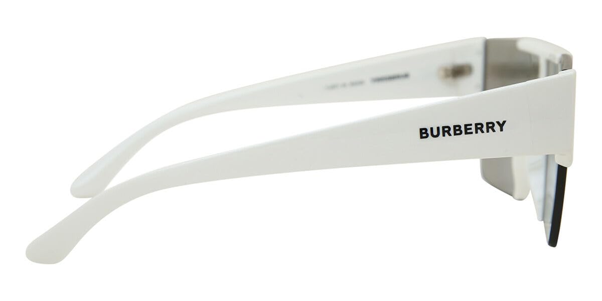 Burberry BE 4291 3007/H White Plastic Rectangle Sunglasses Silver Burberry Logo Lens