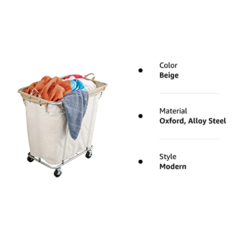 PLKOW Laundry Cart with Wheels 320L Large Rolling Laundry Cart for Commercial/Home, Rolling Laundry Basket with Steel Frame and Waterproof Lining, 9 Bushel, 32.3L x 19.7W x 30.7H Inch, Beige