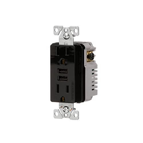 Eaton 3.6A USB Type A Charger with TR Duplex Receptacle 15A/125V, Black