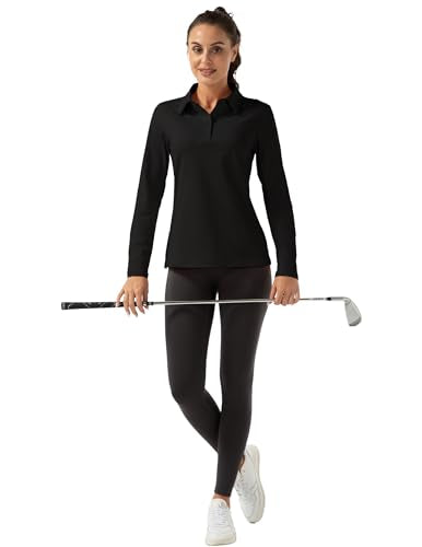 FKEEP Women Long Sleeve Polo Shirt Golf Sport Top Athletic Sportswear Tennis Activewear (Ink Wash, S)