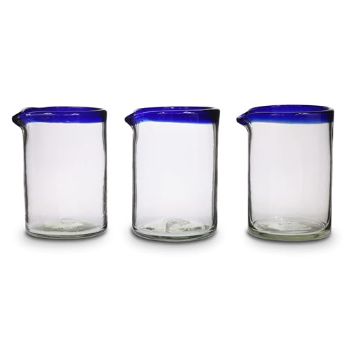 Cairn Craft Recycled Glass Handblown Cocktail Mixing Glass - Clear with Blue Rim - 750mL / 26 oz