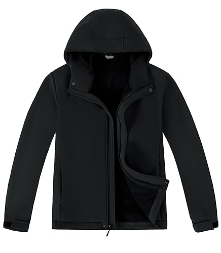 wantdo Men's Fleece Lined Jacket Black Windbreaker rain Jackets with Hood (Black, S)