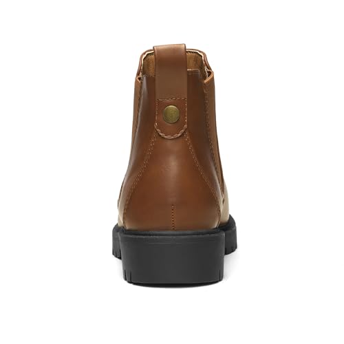 DREAM PAIRS Women's Low Heel Chelsea Ankle Boots Fashion Slip On Elastic Fall Booties Shoes,Size 10,Brownish/Yellow/PU,DAB213