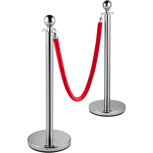 VEVOR Velvet Ropes and Posts, 8 Pcs, 5 ft Red Velvet Rope, Stanchion Post with Ball Top, Crowd Control Barriers, Red Carpet Poles for Party Supplies