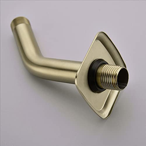 TRUSTMI Shower Arm with Flange, Angled 6-Inch Stainless Steel Replacement Pipe, Wall Mounted Tube for Bathroom Shower Head, Brushed Gold