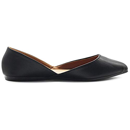 Ollio Women's Shoes Faux Leather Slip On Comfort Light Pointed Toe Ballet Flats F113 (6 B(M) US, Black)