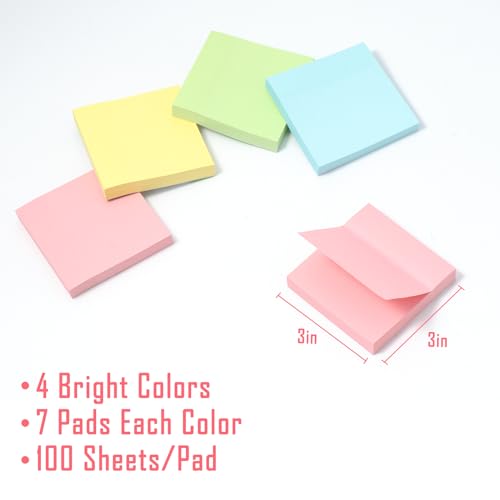 HappyHapi Sticky Notes 3x3 Inches Bulk 20 Pack 2000 Sheets Colored Self-Stick Pads, 100 Sheets/Pad, 4 Bright Colors (Yellow, Green, Pink, Blue) for Office Supplies, School, Home