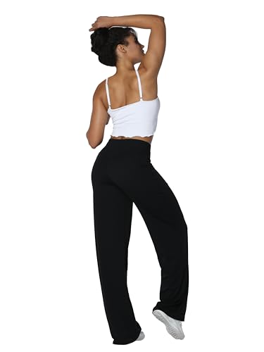 Sunzel Wide Leg Pants Women High Waist Yoga Pants with Pockets Stretch Loose Comfy Casual Lounge Sweatpants 32" Inseam Black X-Small