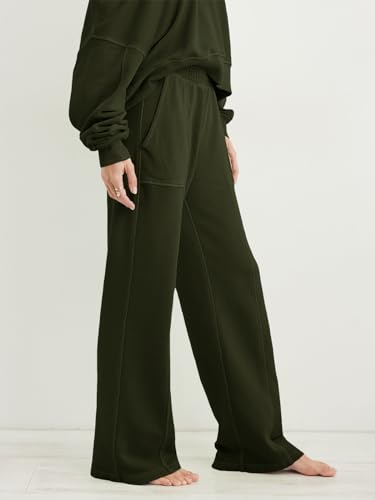 Fiosew Womens 2 Piece Sweat Set Sweatsuits V Neck Sweatshirt Pocketed SweatPants Casual Sport Tracksuits