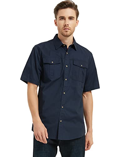 Pooluly Men's Casual Shirts Button-Down Work Shirt Short Sleeve Breathable Workwear Black