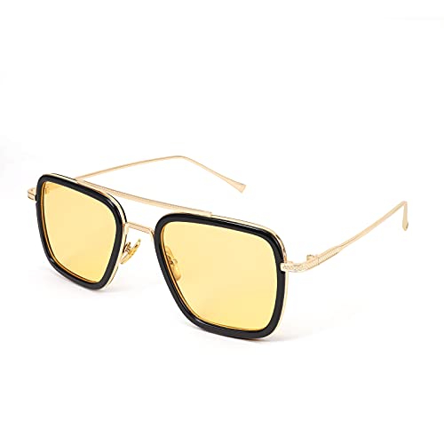 FEISEDY Retro Square Sunglasses Tony Sunglasses Trendy Night Yellow Lens Sun Glasses B2510