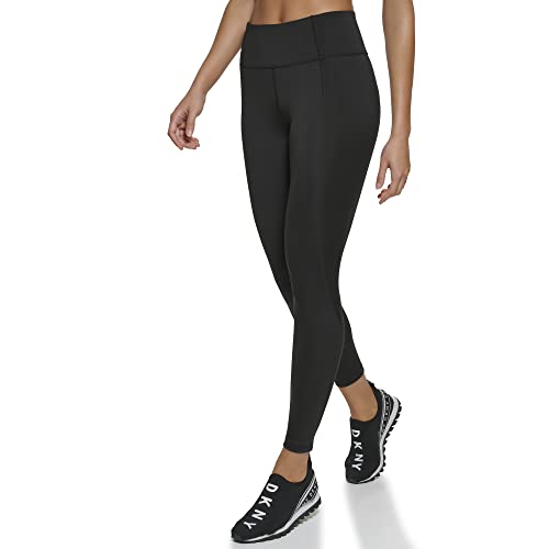 DKNY Women's Sport Tummy Control Workout Yoga Leggings, Black Ankle Logo, X-Small