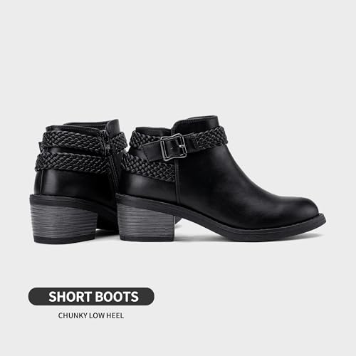 Jeossy Women's 9616 Ankle Boots, Low Heel Short Fall Booties, Black Nubuck, Size 6.5 US-with Side Zipper(DJY9616 blacknubuck 06.5)
