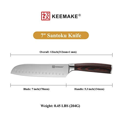 KEEMAKE Santoku Knife 7 inch, Japanese Chef Knife with German High Carbon Stainless Steel 1.4116 Chopping Knife, Kitchen Knife with Pakkawood Handle Knife for Kitchen Cutting Knife