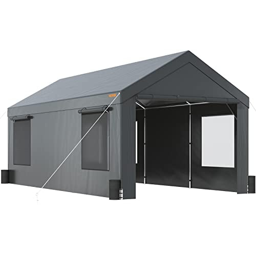 VEVOR Carport 10x20ft, Car Canopy Portable Garage, Heavy Duty Car Port with Roll-up Ventilated Windows & Removable Sidewalls, UV Resistant Waterproof All-Season Tarp for SUV, F150, Car, Truck, Boat