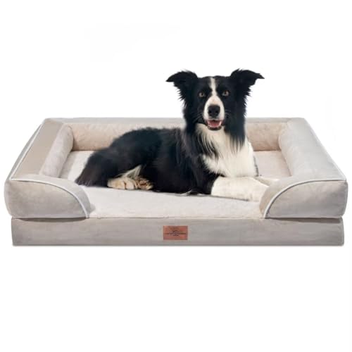 Comfort Expression Orthopedic XL Dog Beds, Waterproof Extra Large Dog Bed with Bolster, Washable Dog Bed Sofa with Removable Cover & Non-Slip Bottom(X-Large,Spicy Mustard)