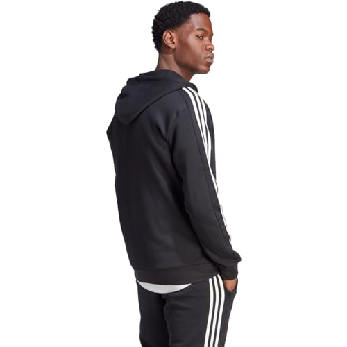 adidas Men's Essentials Fleece 3-Stripes Full-Zip, Black, Small