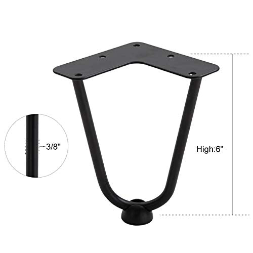 TE DEUM 6 inch Satin Black Hairpin Coffee Table Legs(Set of 4), Metal Heavy Duty Mid-Century Modern …